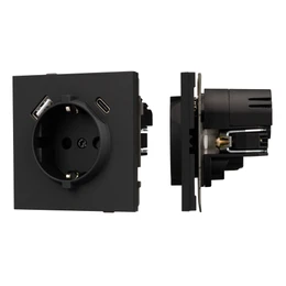 Фото #1 товара Механизм розетки с USB зарядкой SCT-TENDO-MUAC-SFPL-BK (230V, 16A) (Arlight, -)