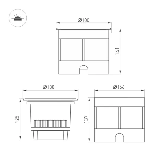 Фото #3 товара Светильник LTD-DAFNA-GROUND-R180-25W Warm3000 (SL, 20 deg, 230V) (Arlight, IP67 Металл, 5 лет)