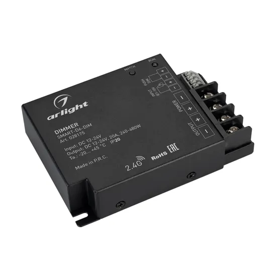 Фото #1 товара Диммер SMART-D6-DIM (12-24V, 1x20A, 2.4G) (Arlight, IP20 Металл, 5 лет)