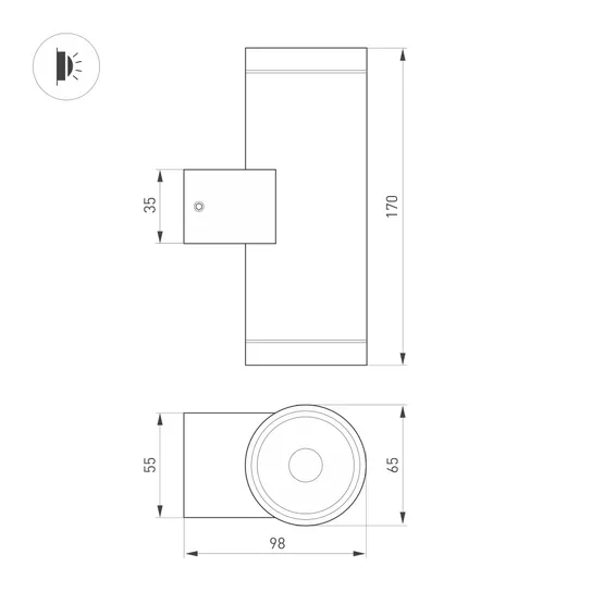 Фото #2 товара Светильник LGD-RAY-WALL-TWIN-R65-2x9W Warm3000 (GR, 23 deg, 230V) (Arlight, IP65 Металл, 3 года)