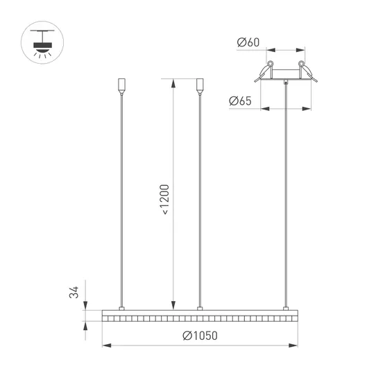 Фото #3 товара Светильник SP-DIAMOND-R1050-60W Warm3000 (BK, 45 deg, 230V, TRIAC) (Arlight, IP20 Металл, 5 лет)