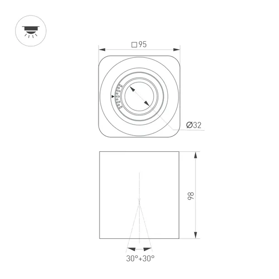 Фото #2 товара Светильник SP-ACENTO-S95x95-10W Warm3000 (WH, 20-45 deg, 230V) (Arlight, IP20 Металл, 5 лет)